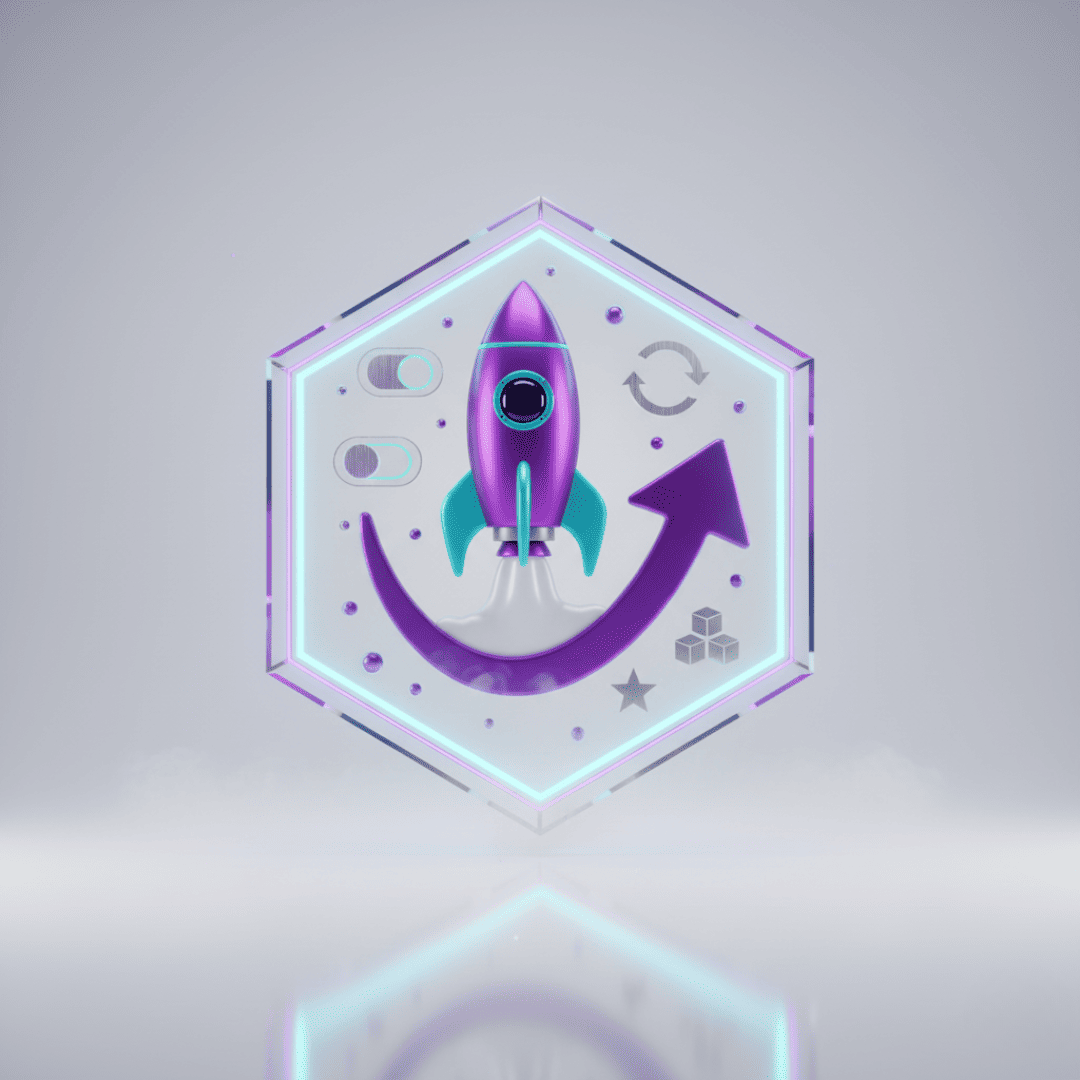 Assessoria de Growth Marketing - Foguete roxo representando crescimento e estratégia